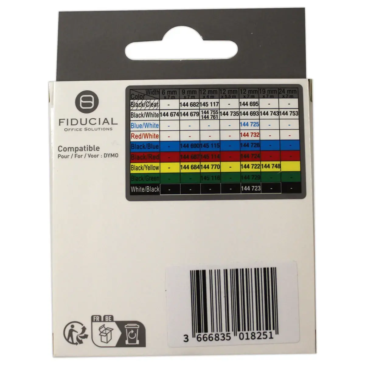 K7-ribbon voor DYMO-labelprinter S0721660 12mmx4 m wit met zwarte afdruk 