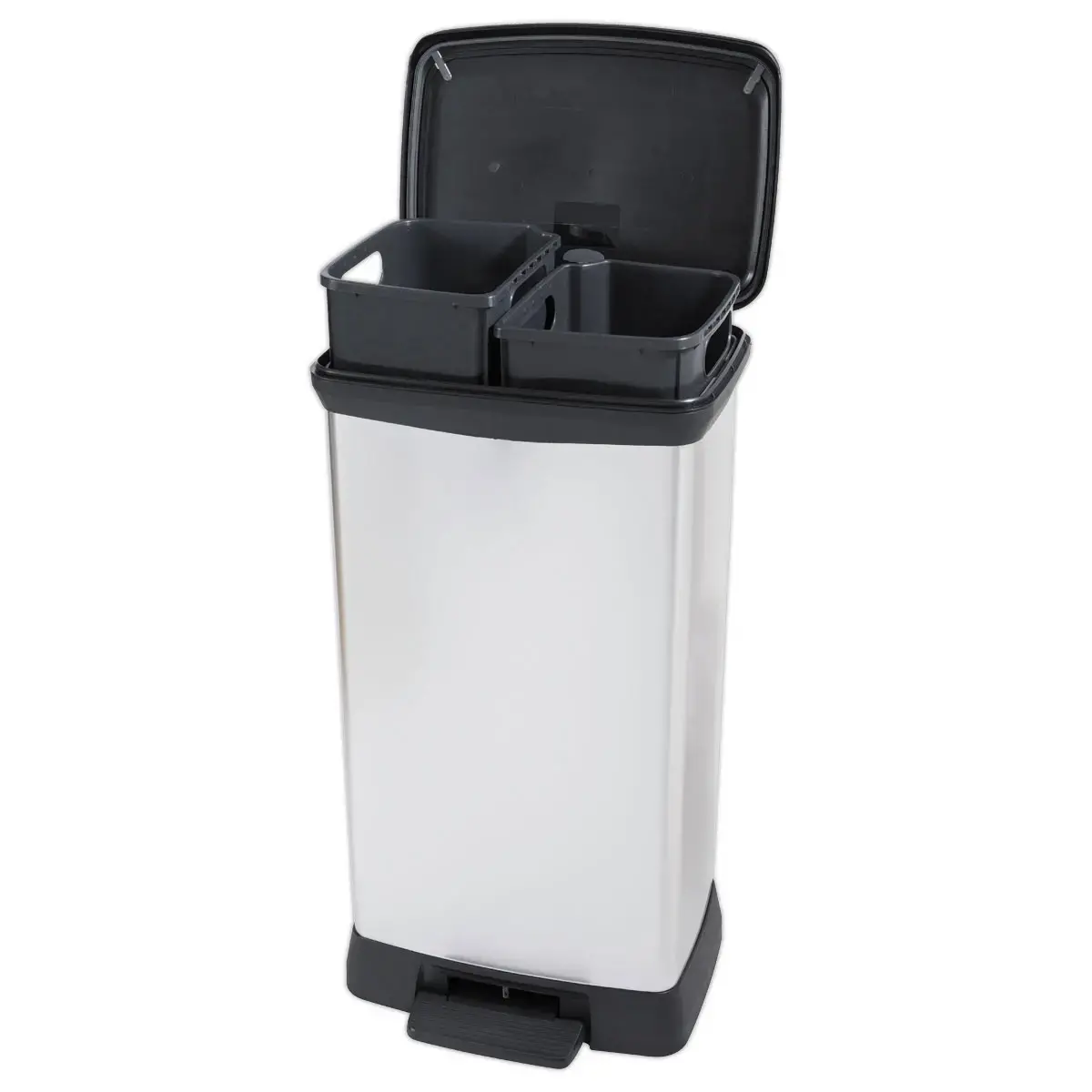 Rectangulaire duo afvalemmer 23l+23l met metalen decor