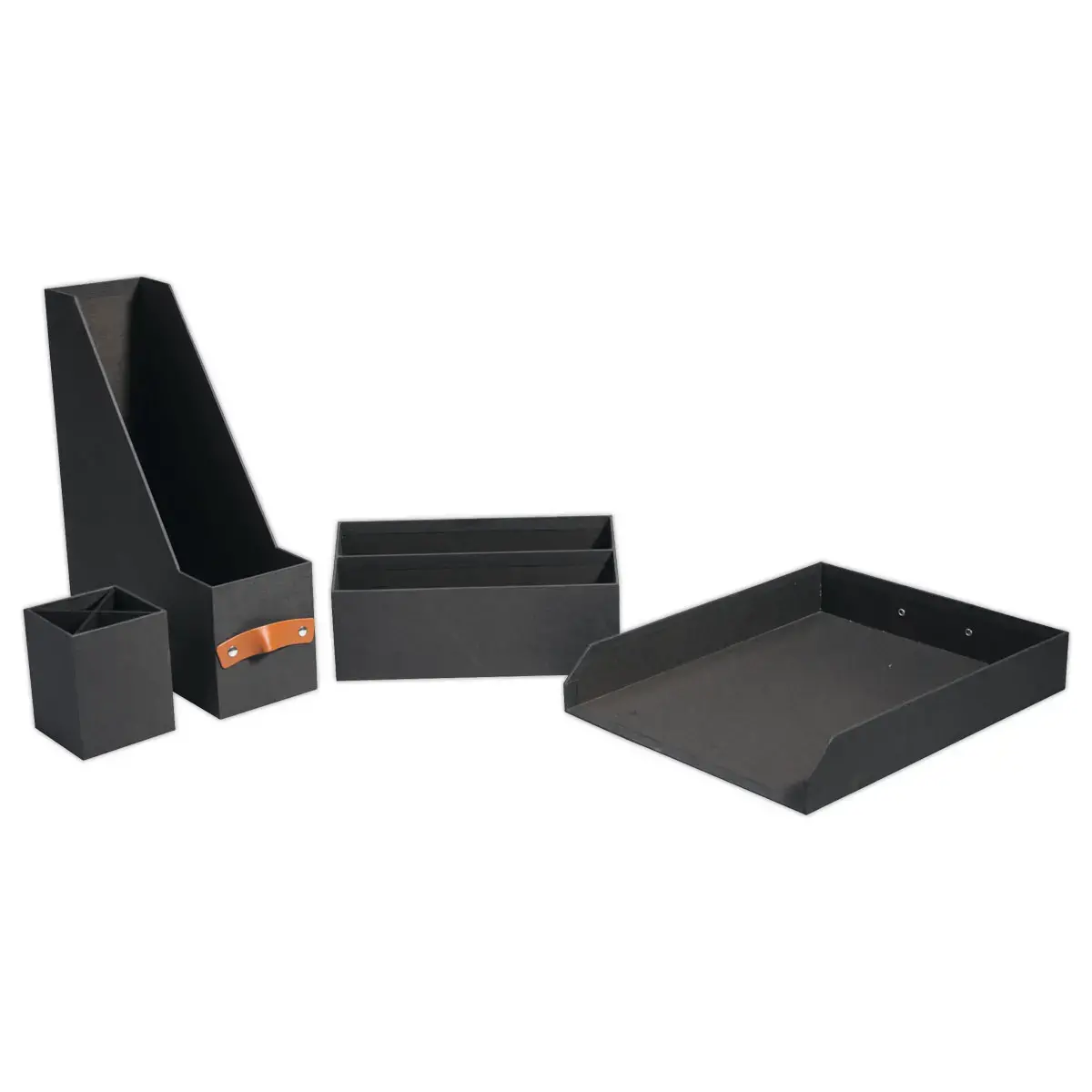 Set postbakje, tijdschriftenrek, sorteerder, pennenbakje "Reborn" zw