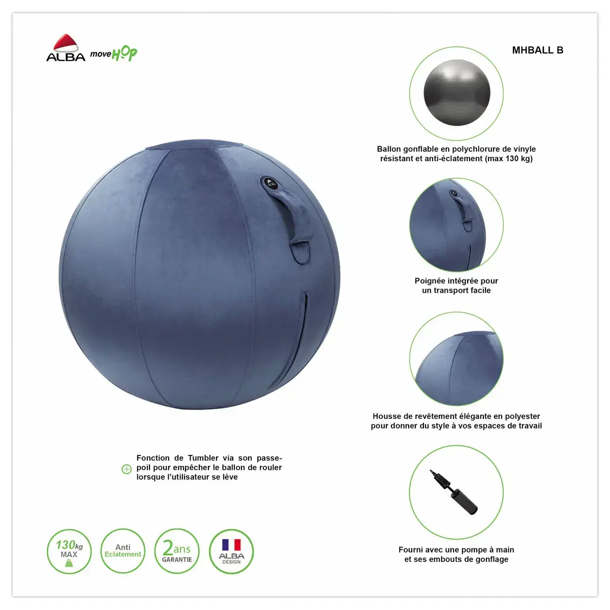 Ergonomische zitballon in fluweel - &Oslash; 65 cm 