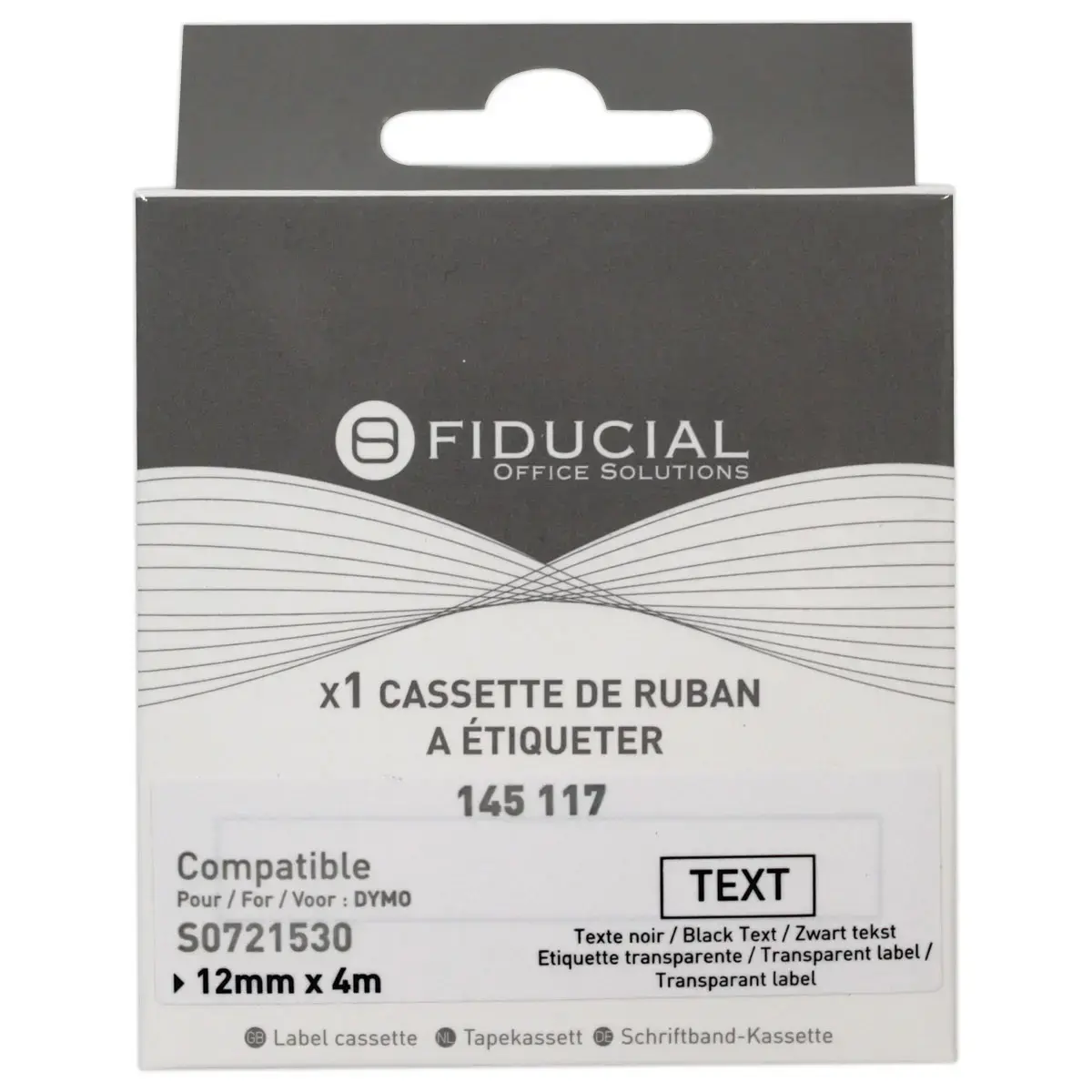 Ruban Letratag 12mmx4 m zwarte print op transparant comp DYMO S0721530