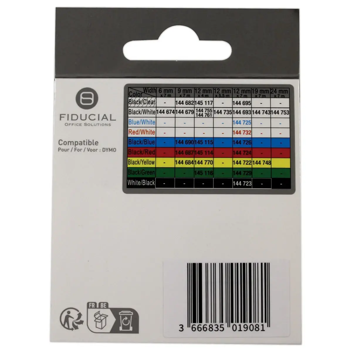 Ruban Letratag 12mmx4 m zwarte print op transparant comp DYMO S0721530
