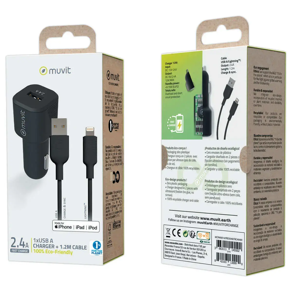 Autolader 12W + lightning kabel 1,2 M