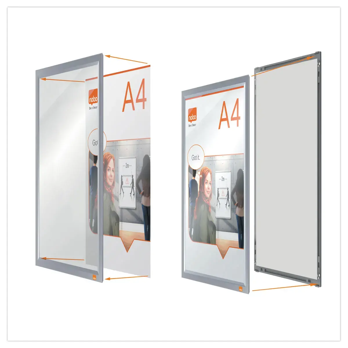 Klipbare A4 affichehouder Nobo print - zilver 