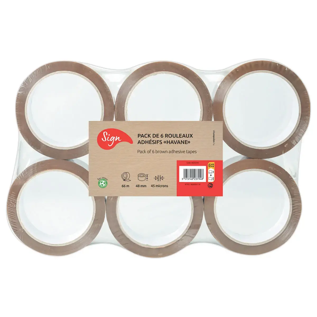 6 Rollen polypropyleen verpakkingsplakband havana - 66 m x 48 mm 45 µ