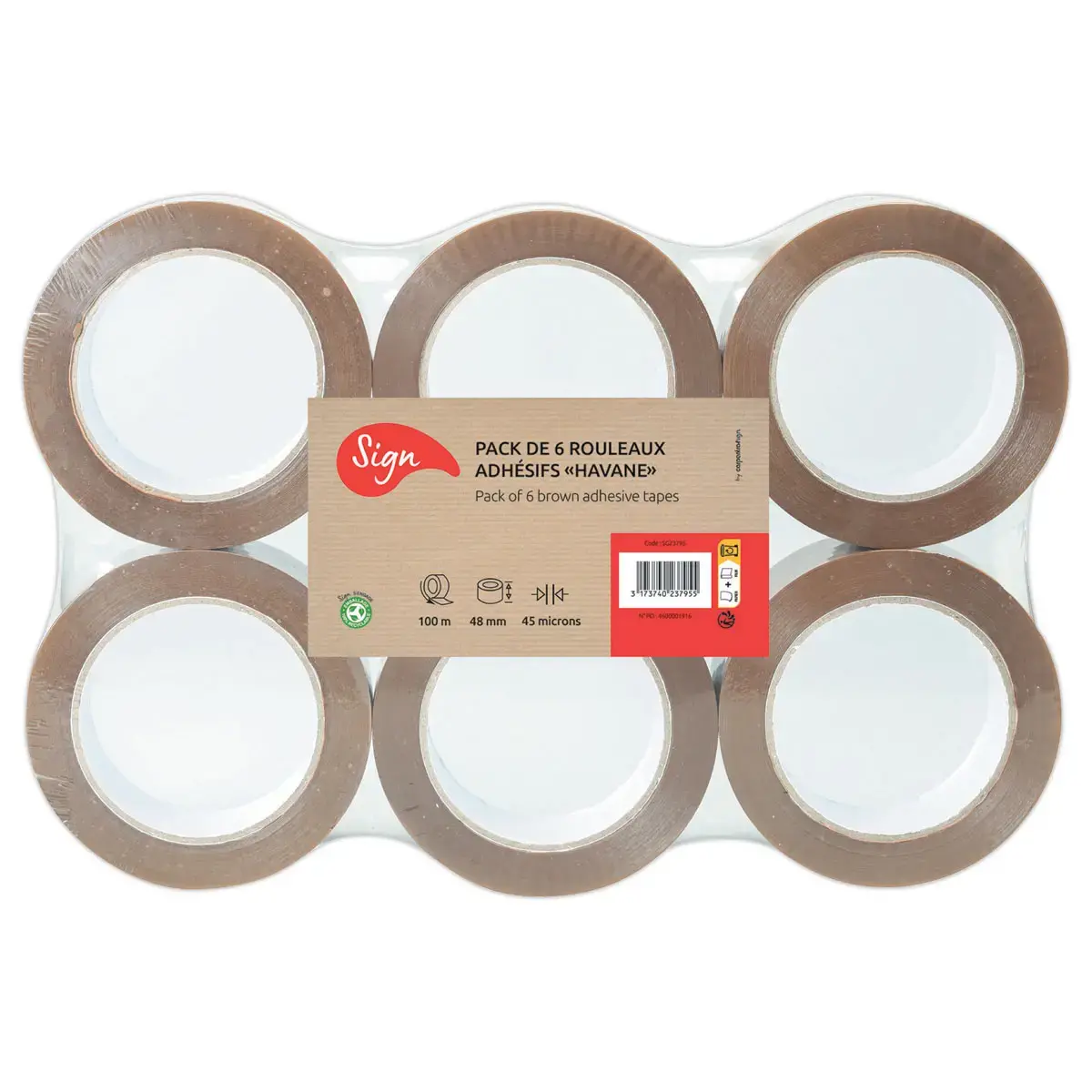 6 Polypropyleen rollen verpakkingsplakband havana - 100 m x 48 mm 45 µ
