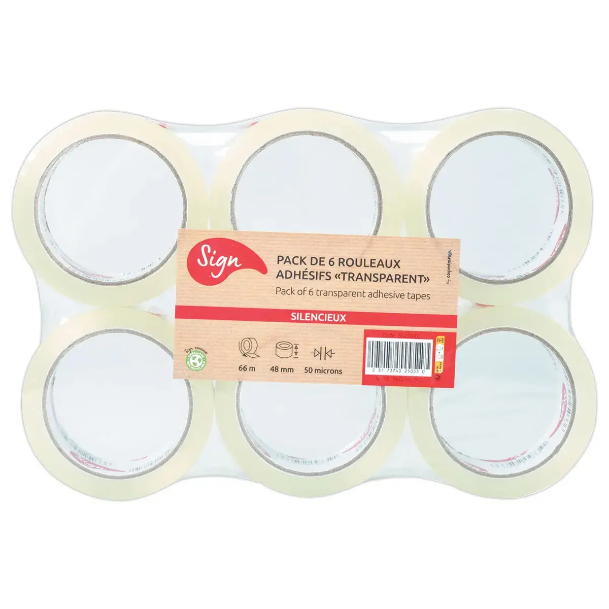 6 Polypropyleen transparante verpakkingsplakband 66 m x 48 mm 50 µ