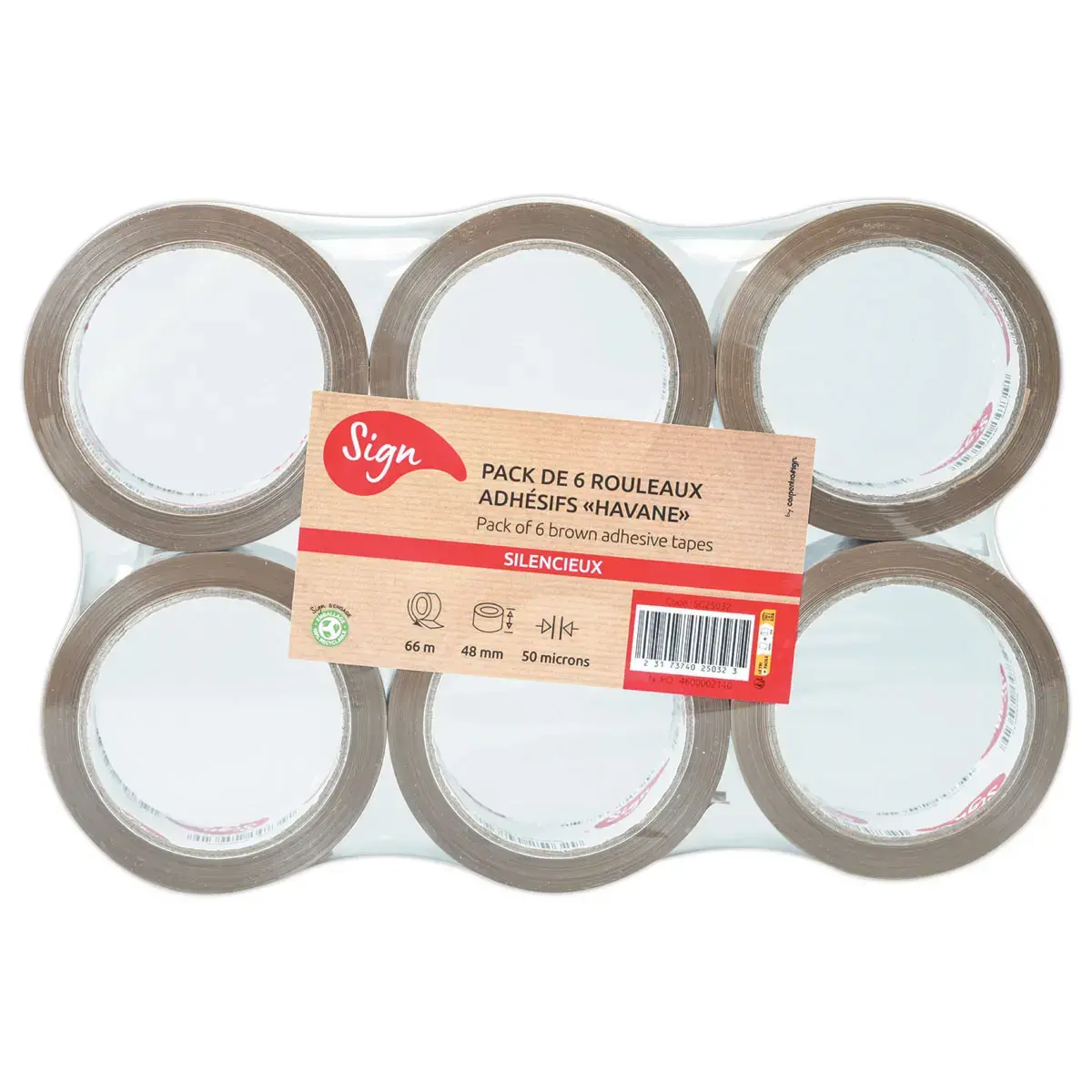 6 Rollen polypropyleen verpakkingsplakband havana - 66 m x 48 mm 50 µ