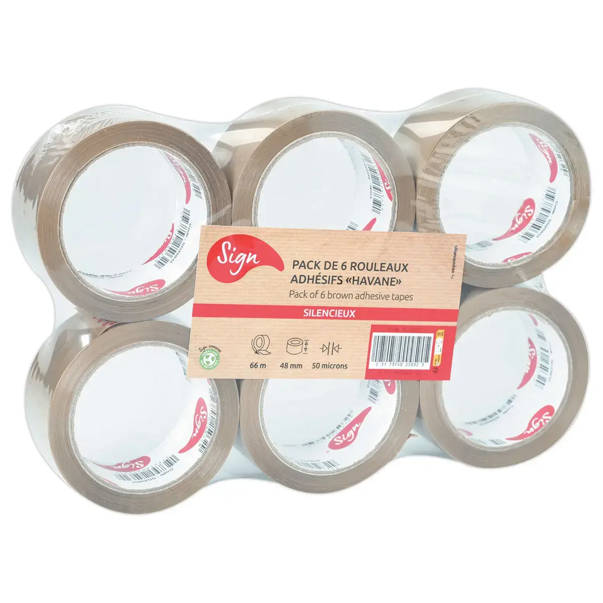 6 Rollen polypropyleen verpakkingsplakband havana - 66 m x 48 mm 50 µ