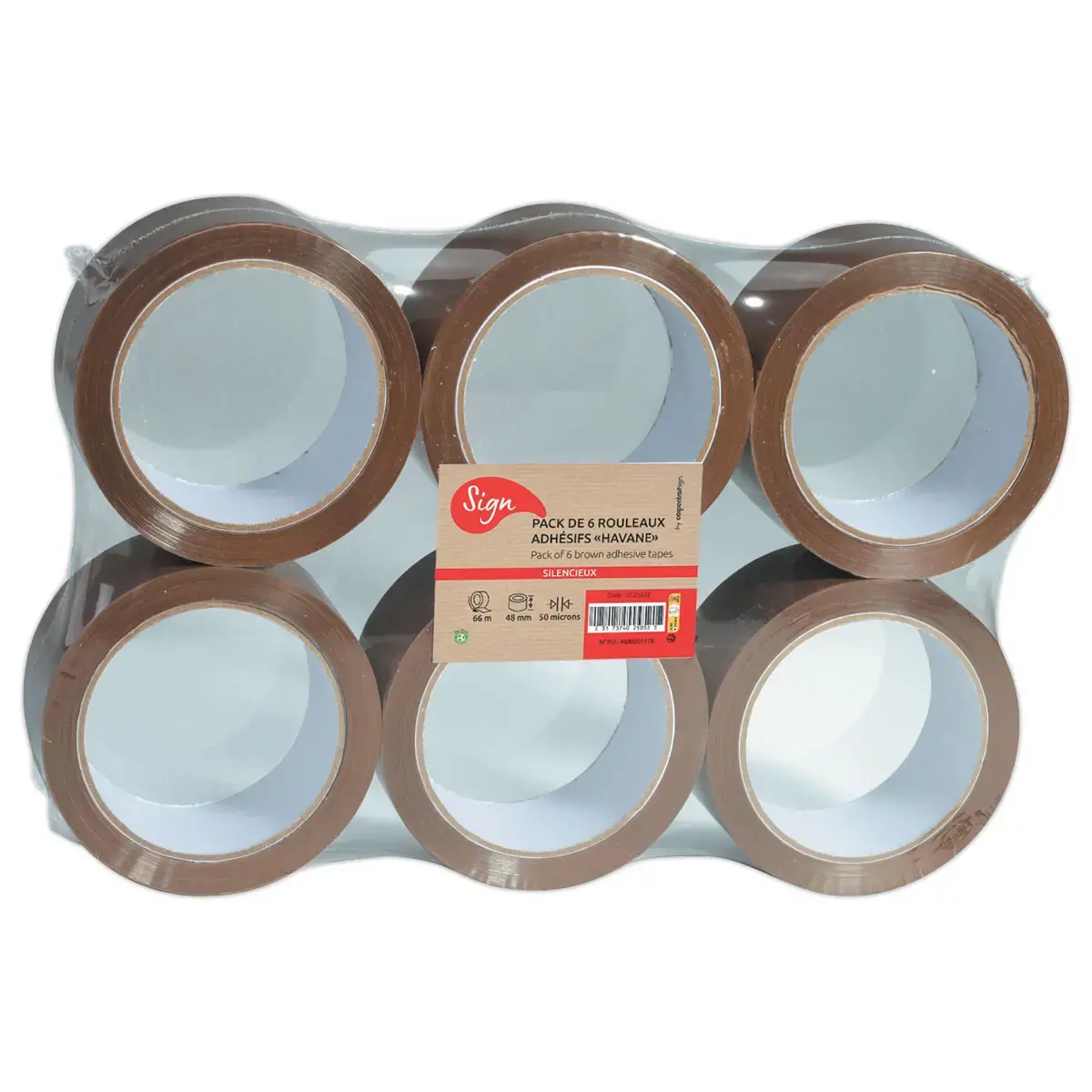 6 Rollen polypropyleen verpakkingsplakband havana - 66 m x 48 mm 50 µ