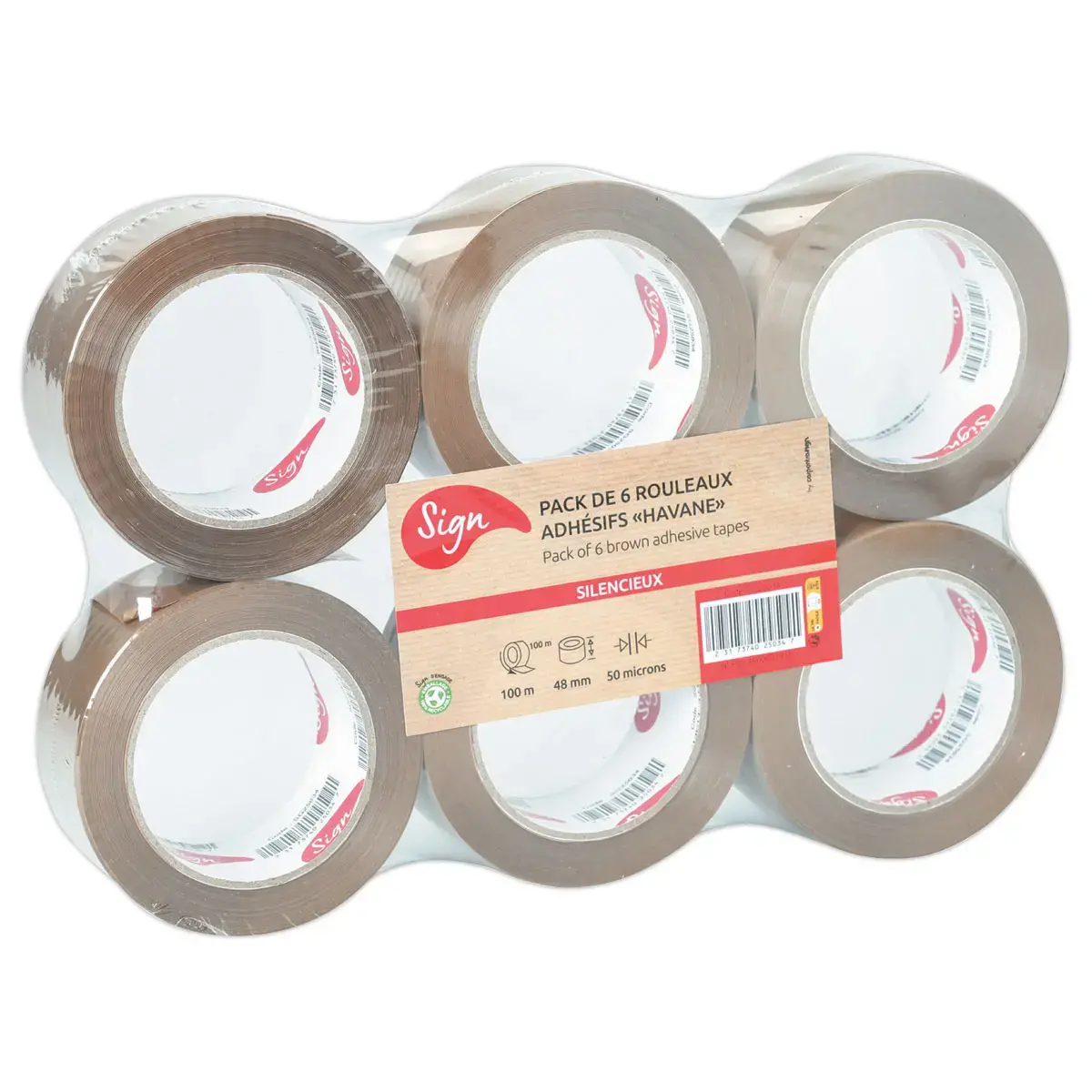 6  Rollen polypropyleen verpakkingsplakband havana -100 m x 48 mm 50 &micro; 