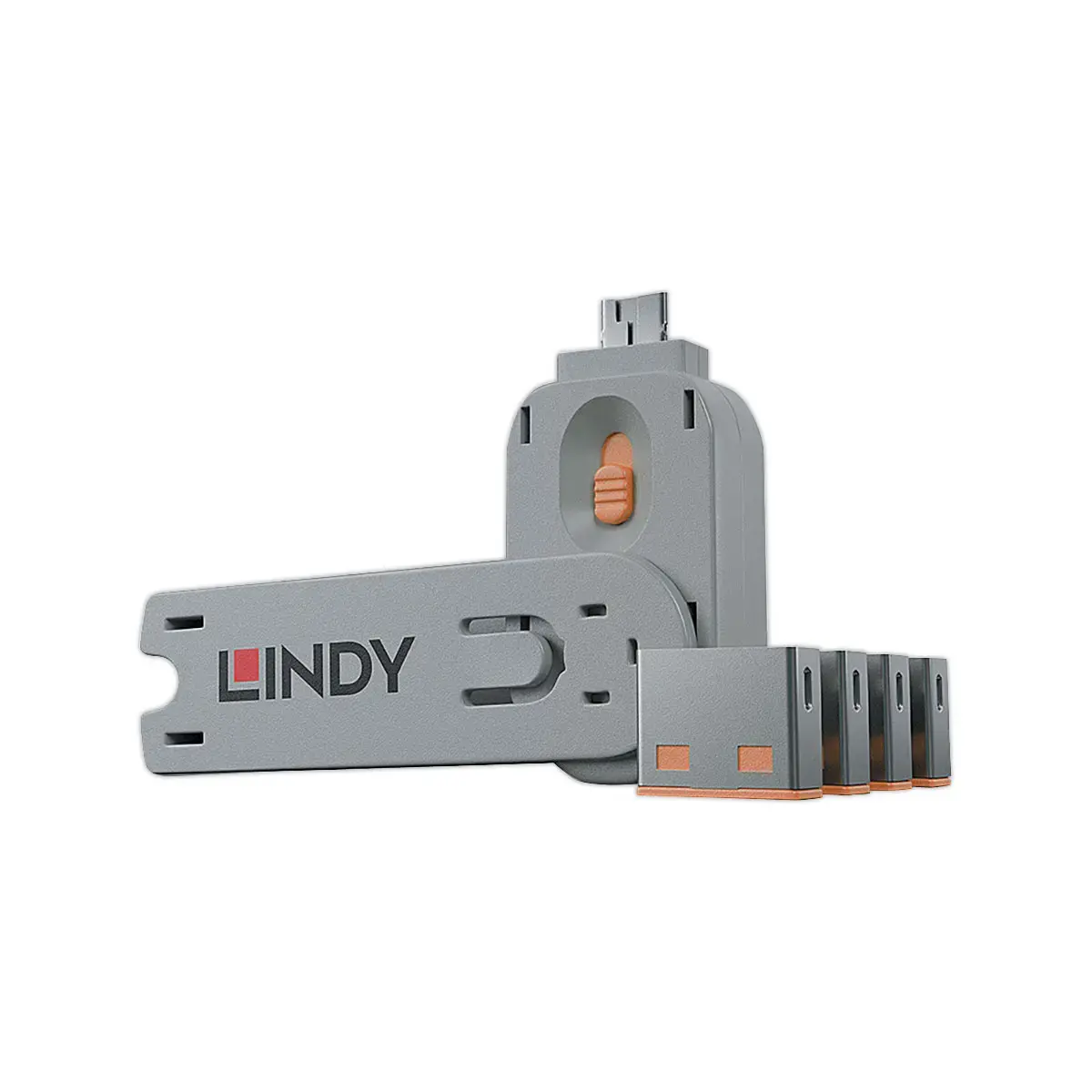 USB Type A-poortblokkeringssleutel - 4 sloten - Oranje - LINDY