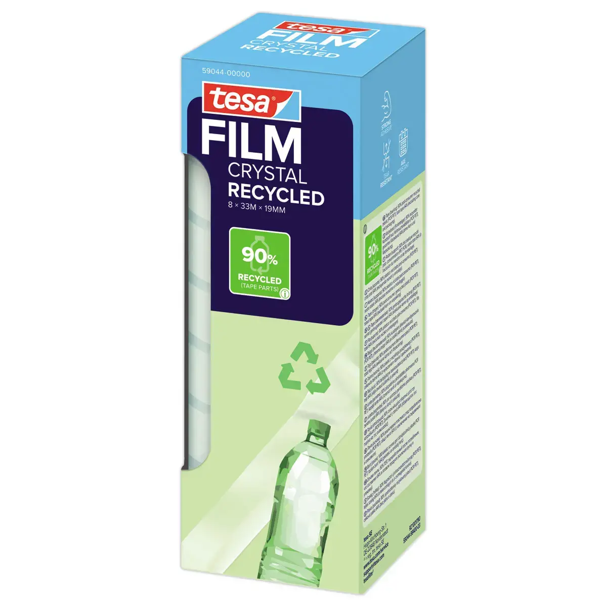8 Rollen transparante plakband Tesafilm®Eco & Crystal 33m x 19mm