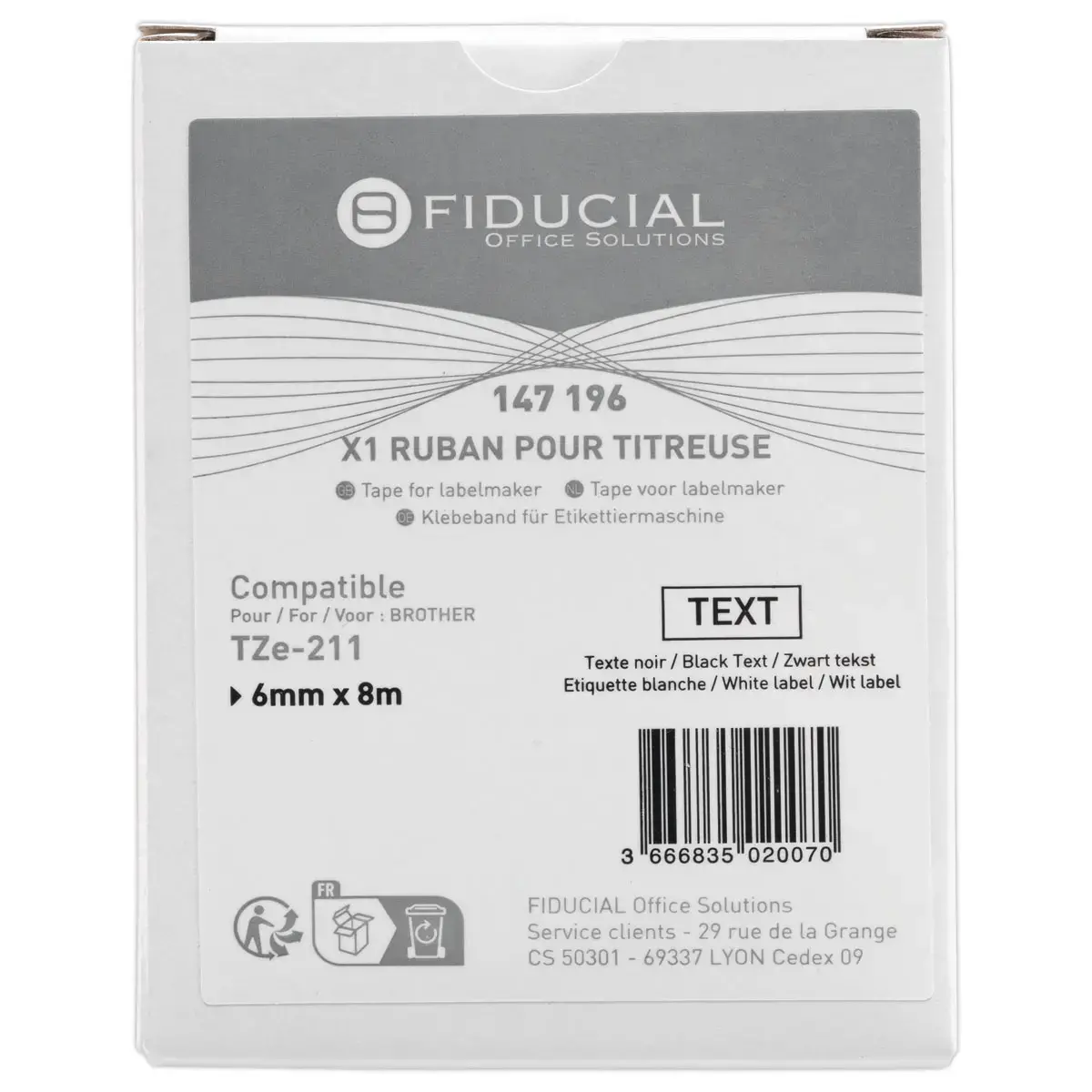 Brother TZE 211 6mm wit met zwarte opdruk 