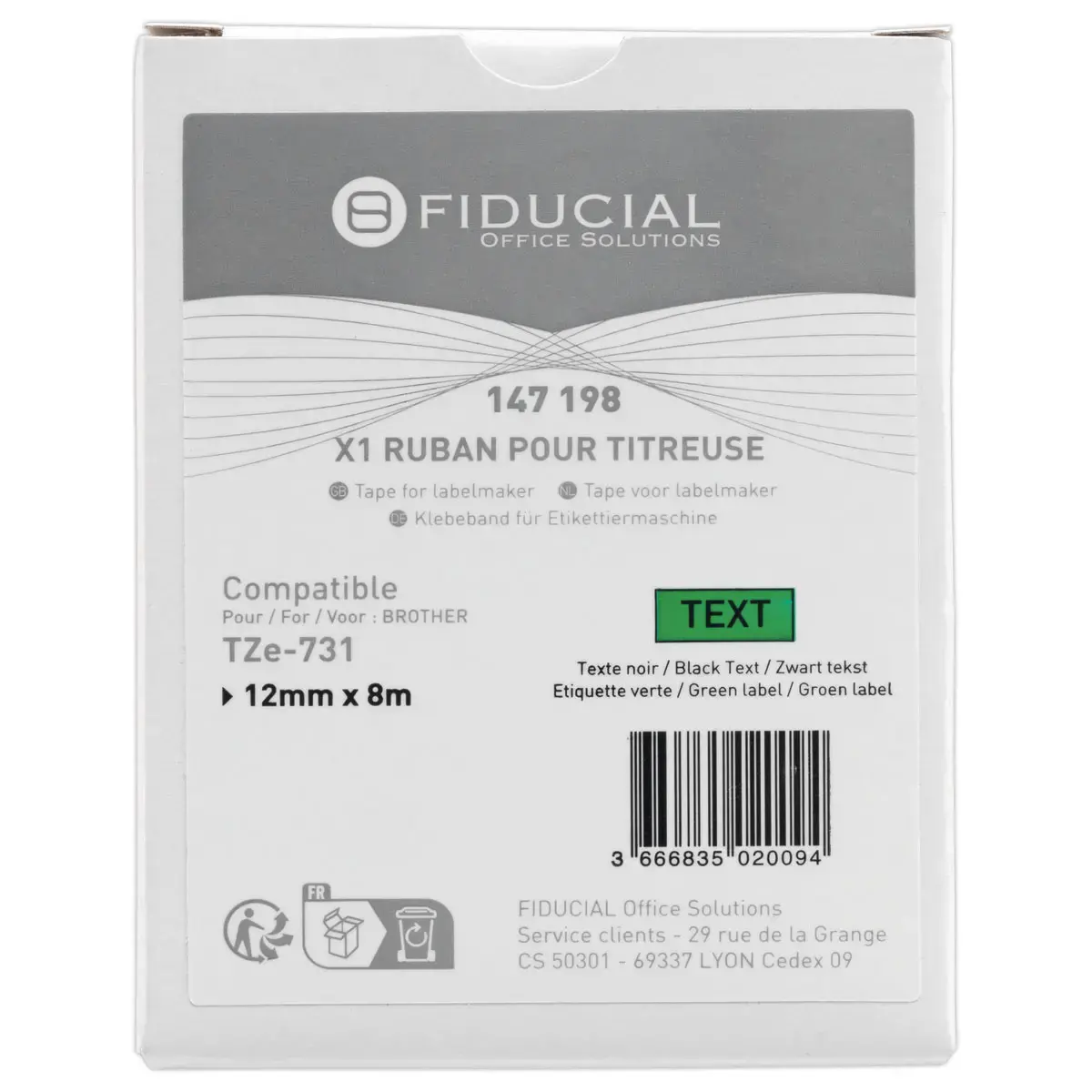 BROTHER TZE 731 12mm groen met zwarte print