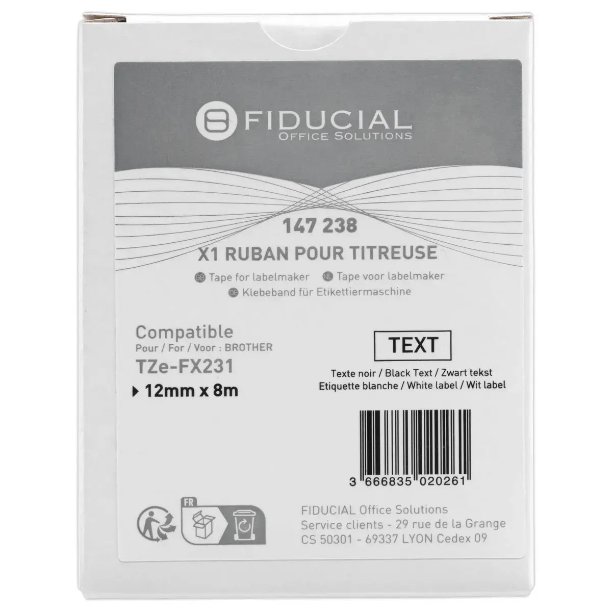 Ruban comp BROTHER gelamineerd flexibel TZe-FX231 12mm wit impresison nr 