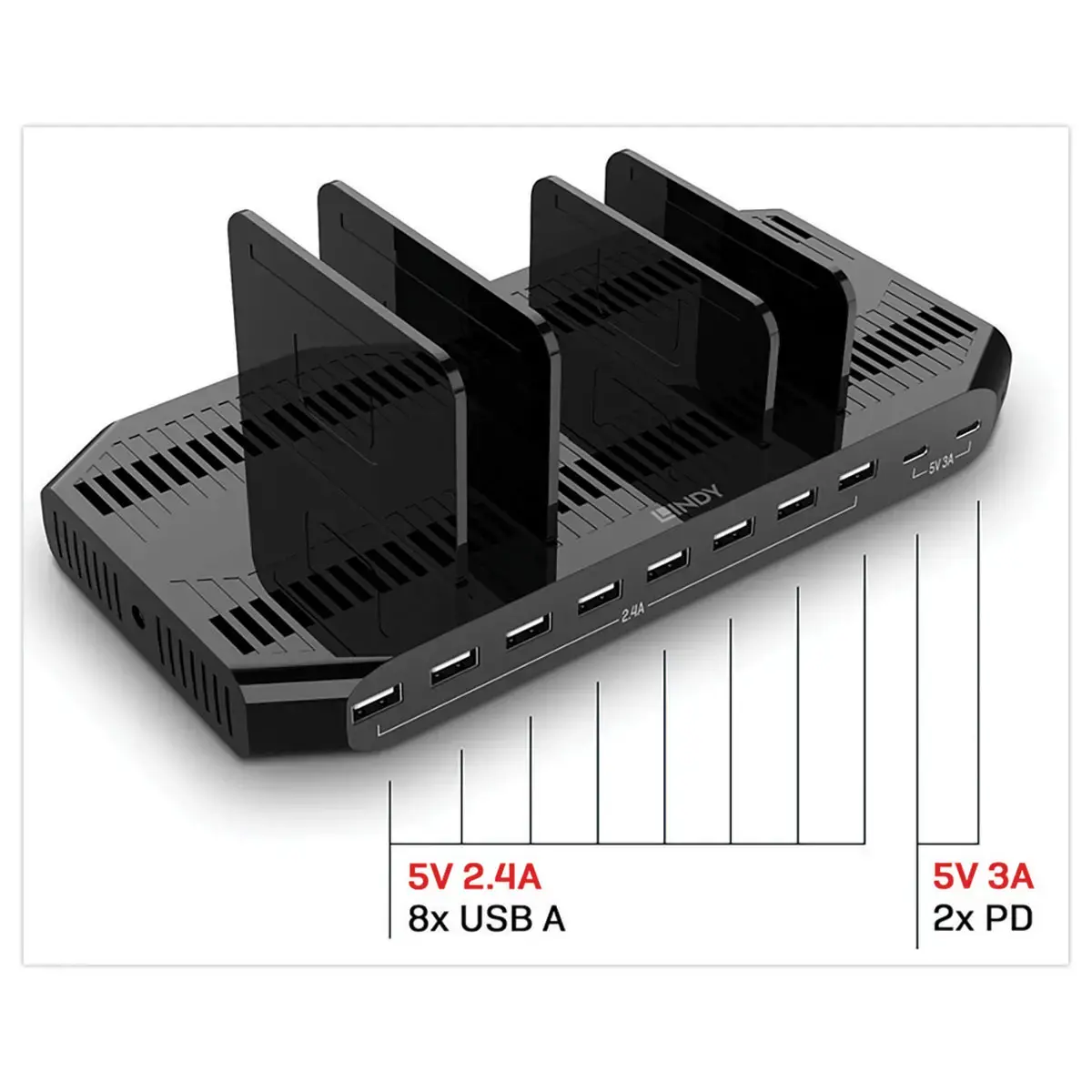 Oplaadstation 120W met 10 USB- poorten