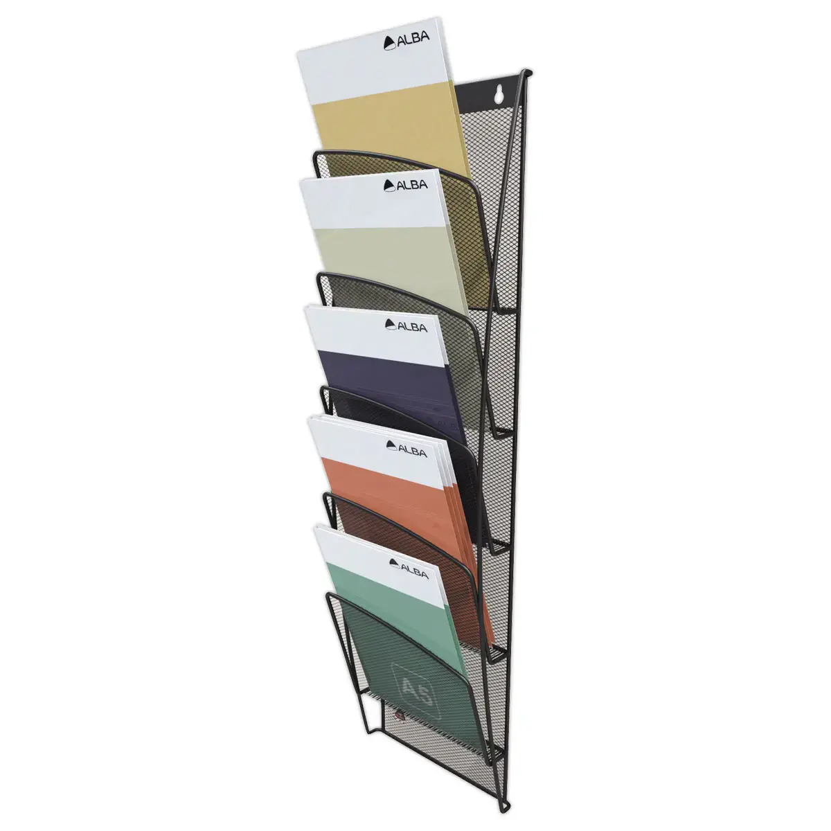 Wanddisplay A5 in metalen gaas