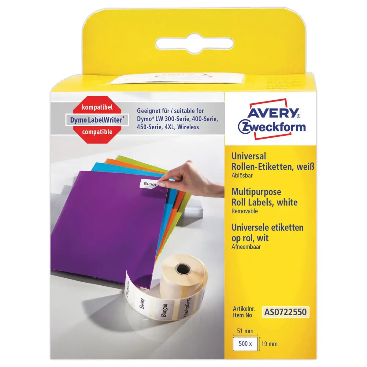Rol van 500 witte etiketten 51x19 mm voor DYMO LW 450