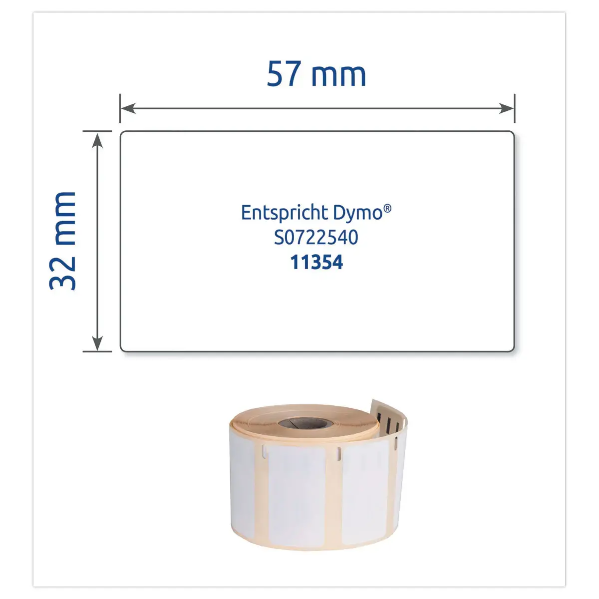 Rol van 1000 witte etiketten 57x32 mm voor DYMO LW 450