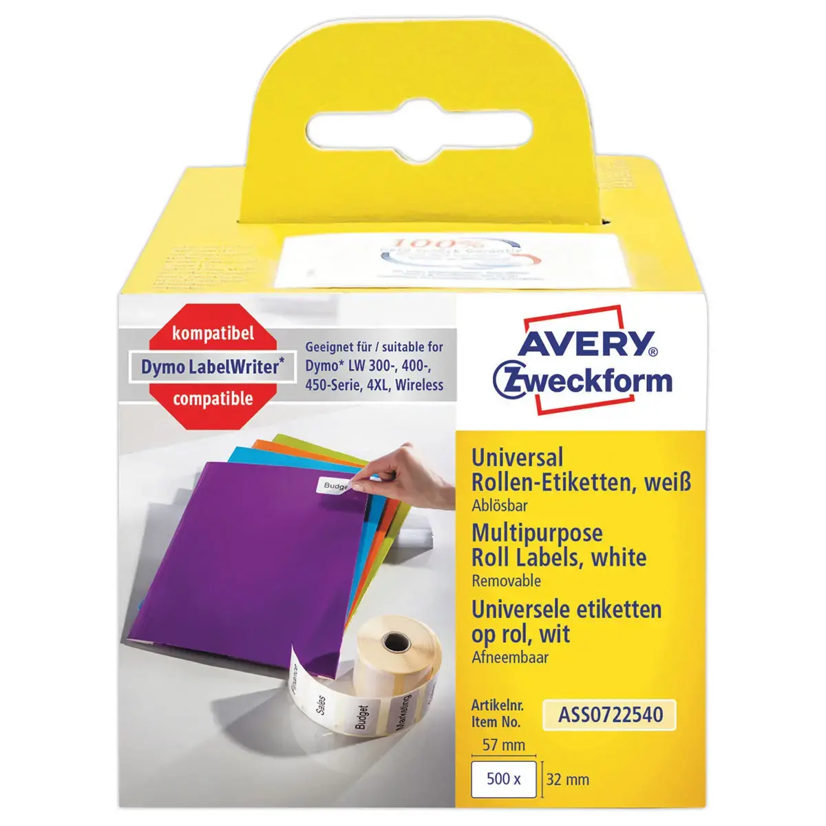Rol van 1000 witte etiketten 57x32 mm voor DYMO LW 450
