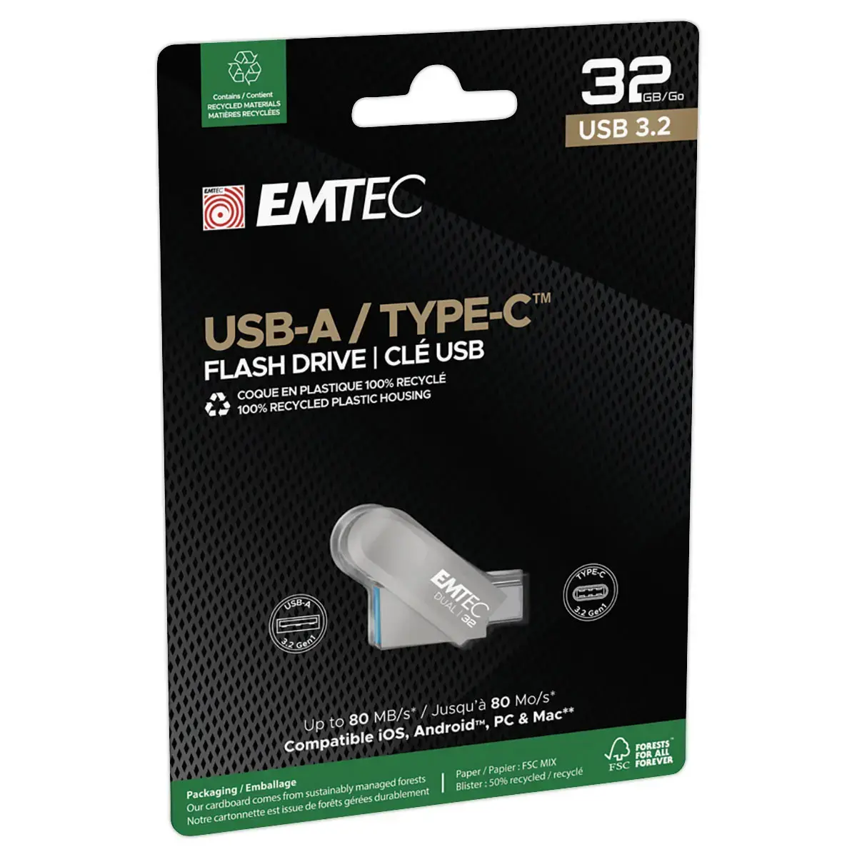 USB-stick met dubbele aansluiting 2.0 USB-A/USB-C 32GB