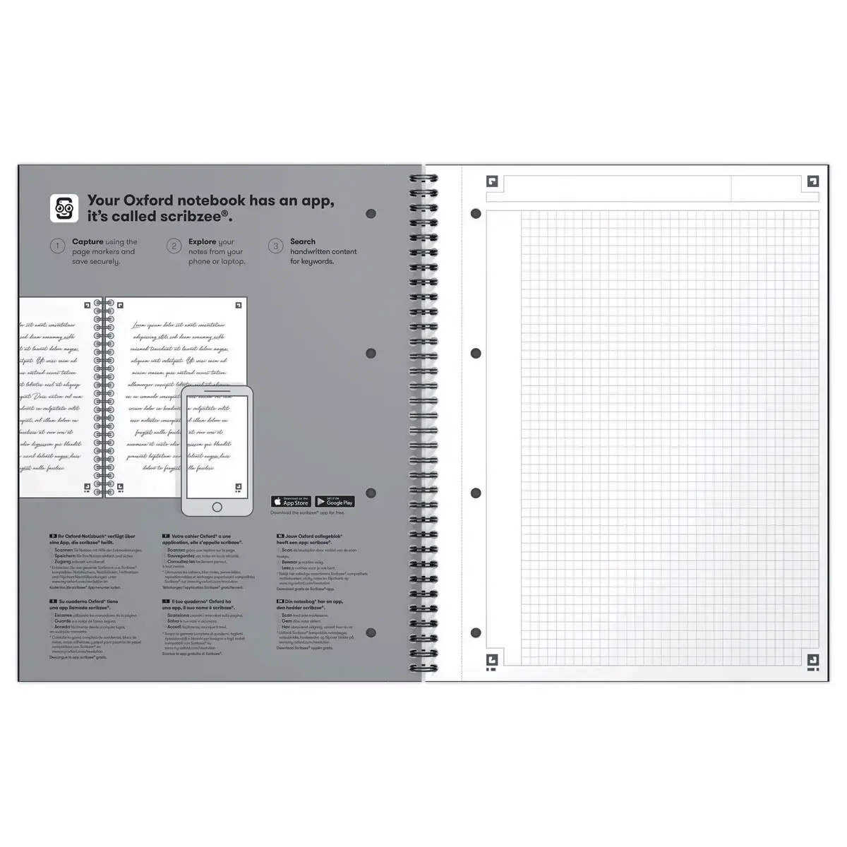 Spiraalnotitieboek A4+, 160p, 5x5, Oxford international Petrol 