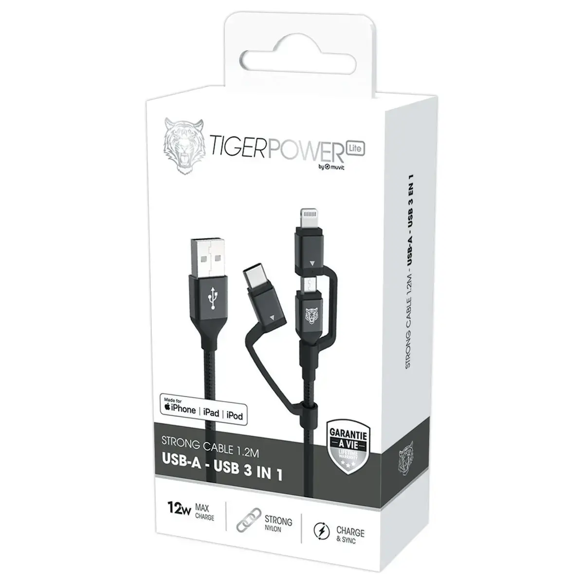 Oplaadkabel 3in1 USB-A/USB-C/Lightning/Micro-USB 1,2m