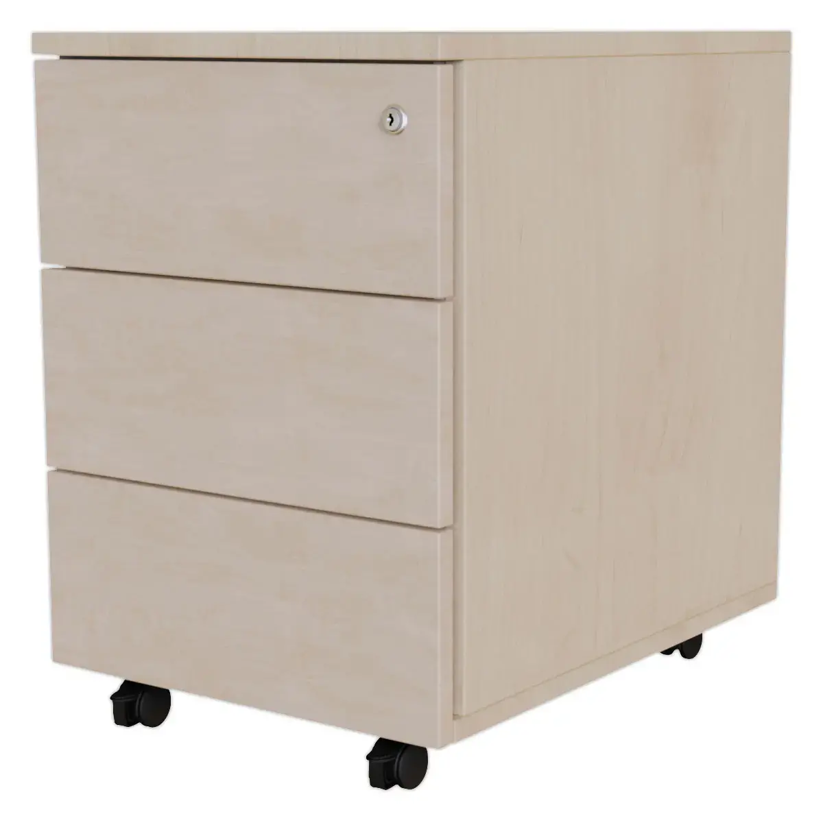 Mobiele melamine kist Bordeaux 3 lades, gemonteerd esdoorn