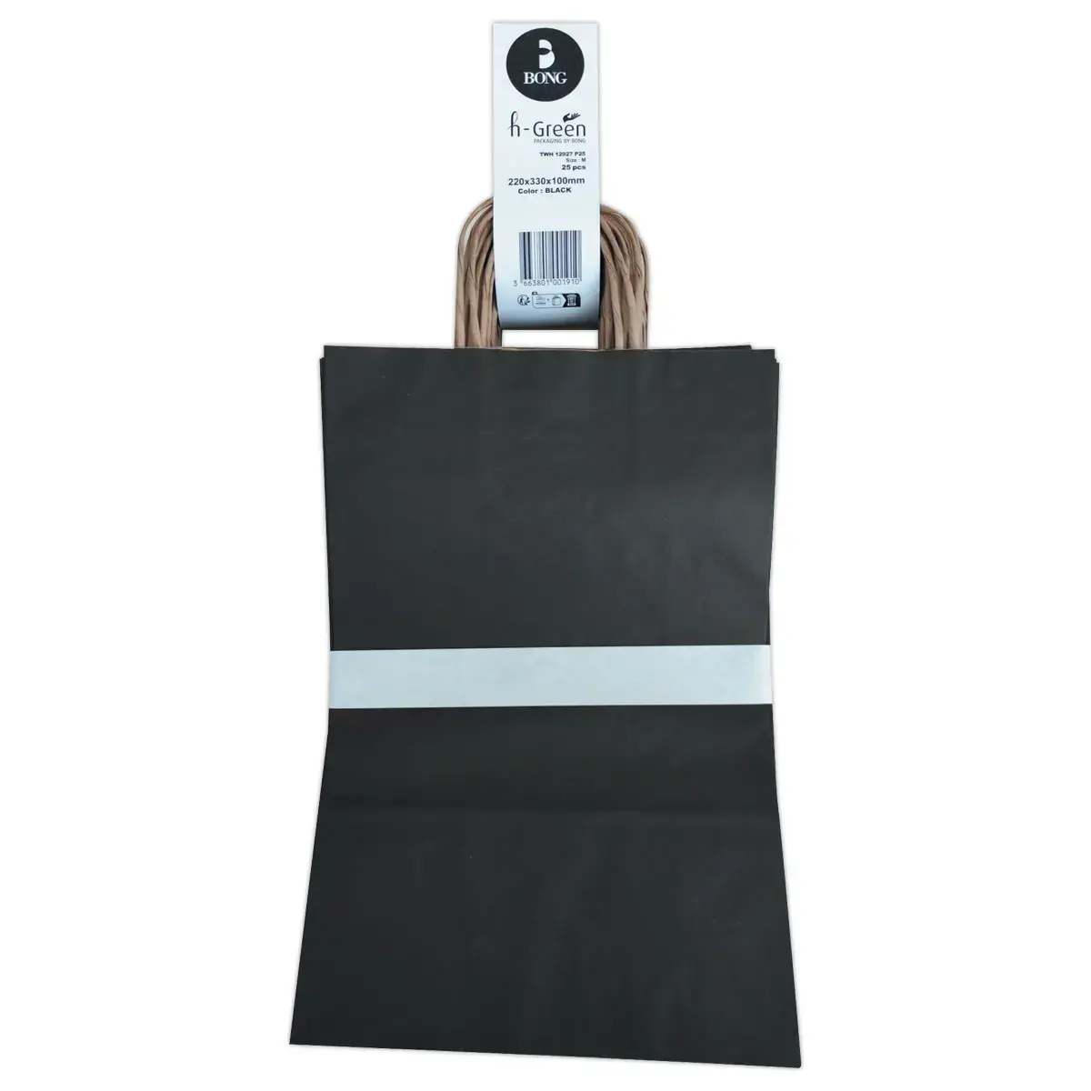 25 Papieren tas met gedraaide handvatten L 22 x B 10 x H 33 cm - Zwart