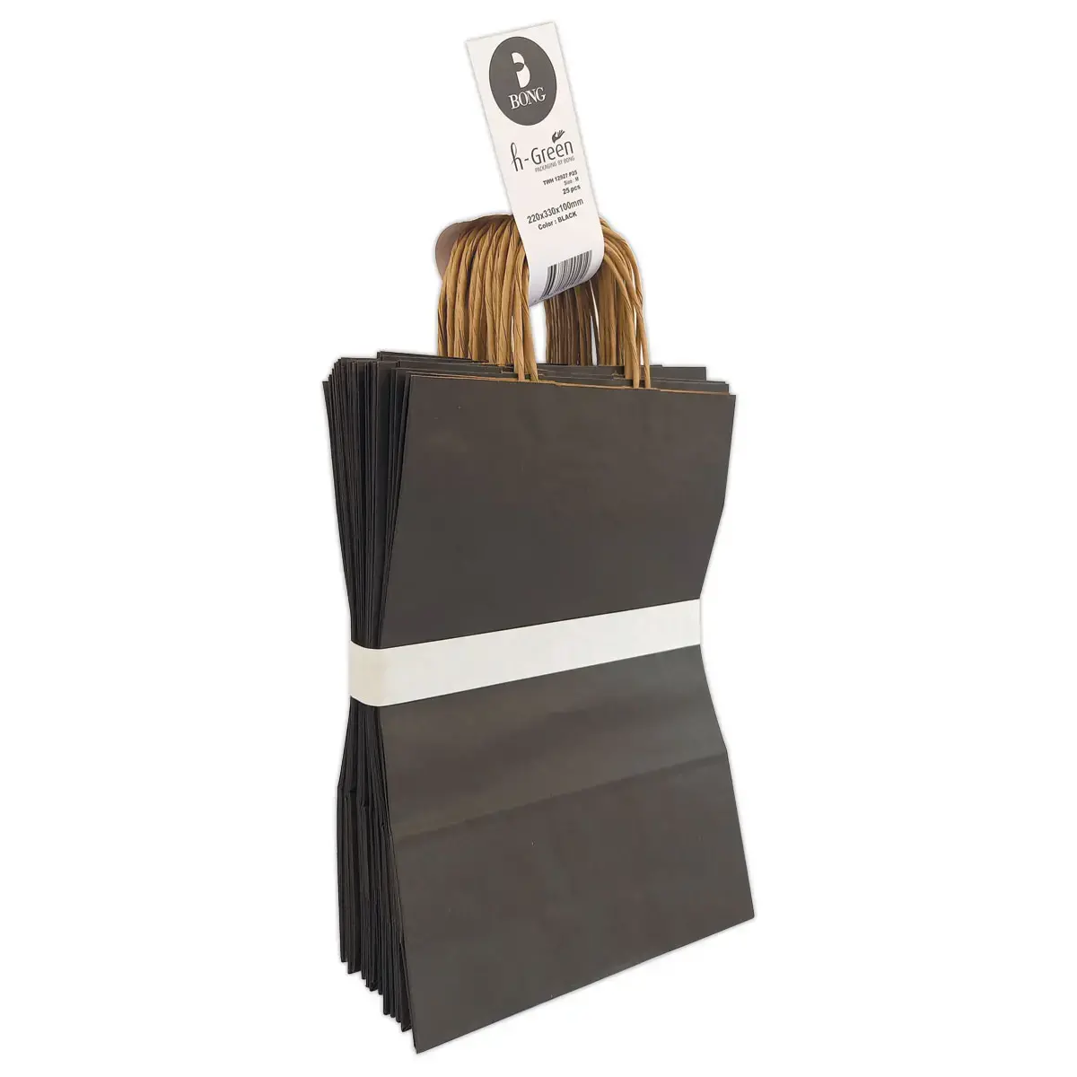 25 Papieren tas met gedraaide handvatten L 22 x B 10 x H 33 cm - Natuur