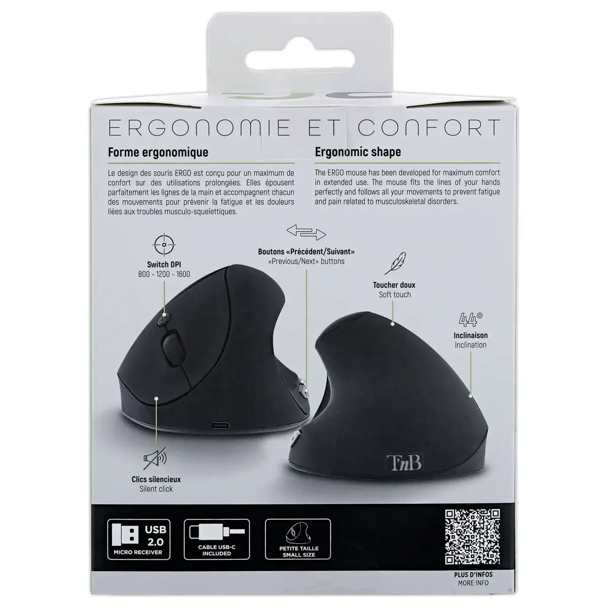Ergonomische verticale draadloze mini-muis