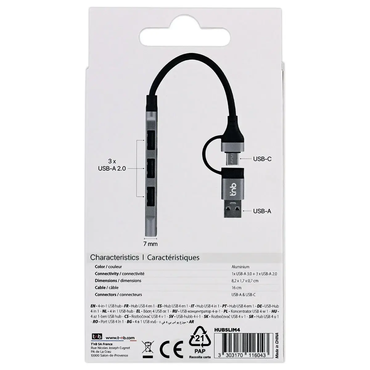 Ultra slanke USB-A & USB-C hub naar 4x USB-A