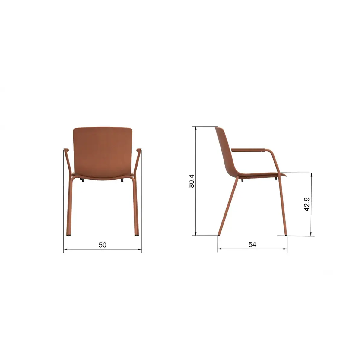 2 STOELEN 4 POTEN ACOT POLYPROPEEN TERRACOTTA