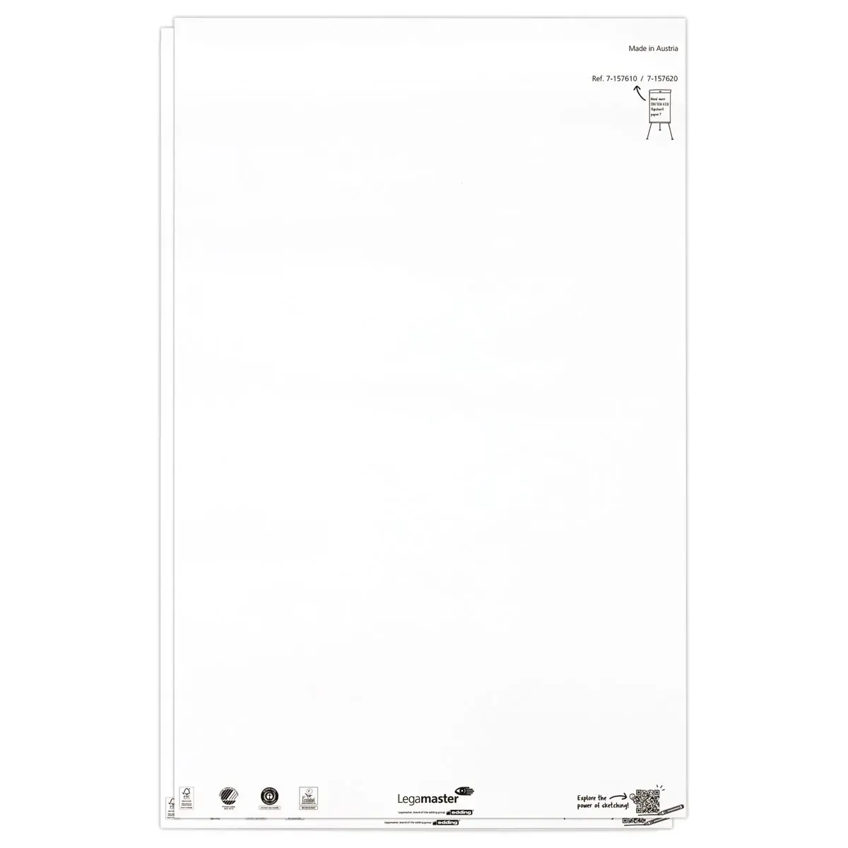 2 witte papierblokken van 50 vellen 98 x 65 cm