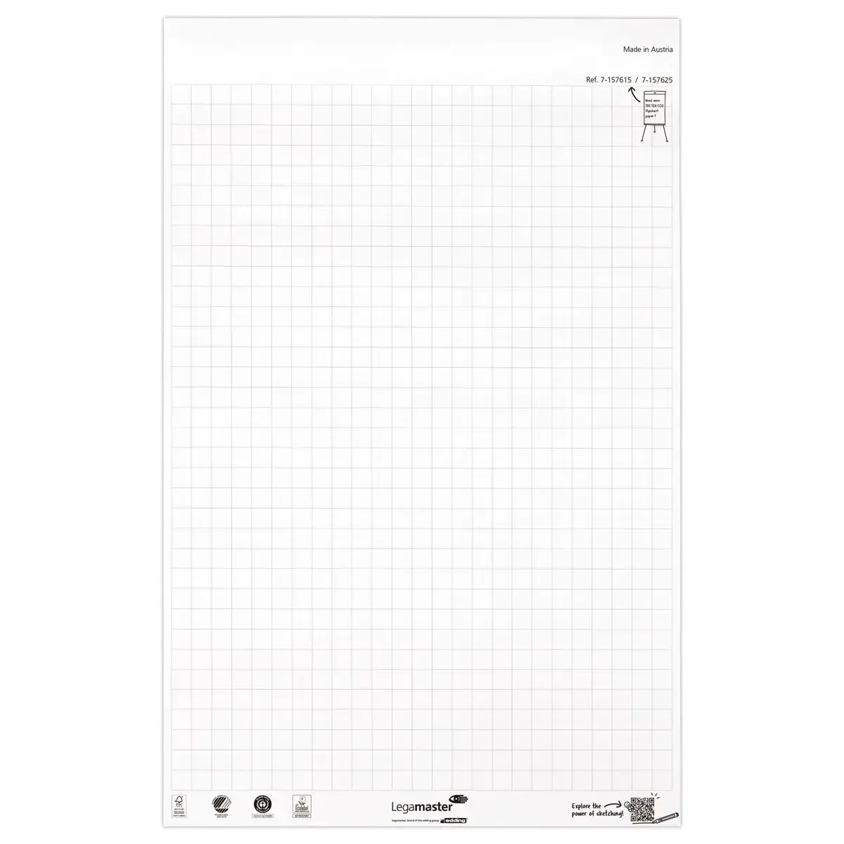 2  witte geruite papierblokken van 50 vellen 98 x 65 cm 