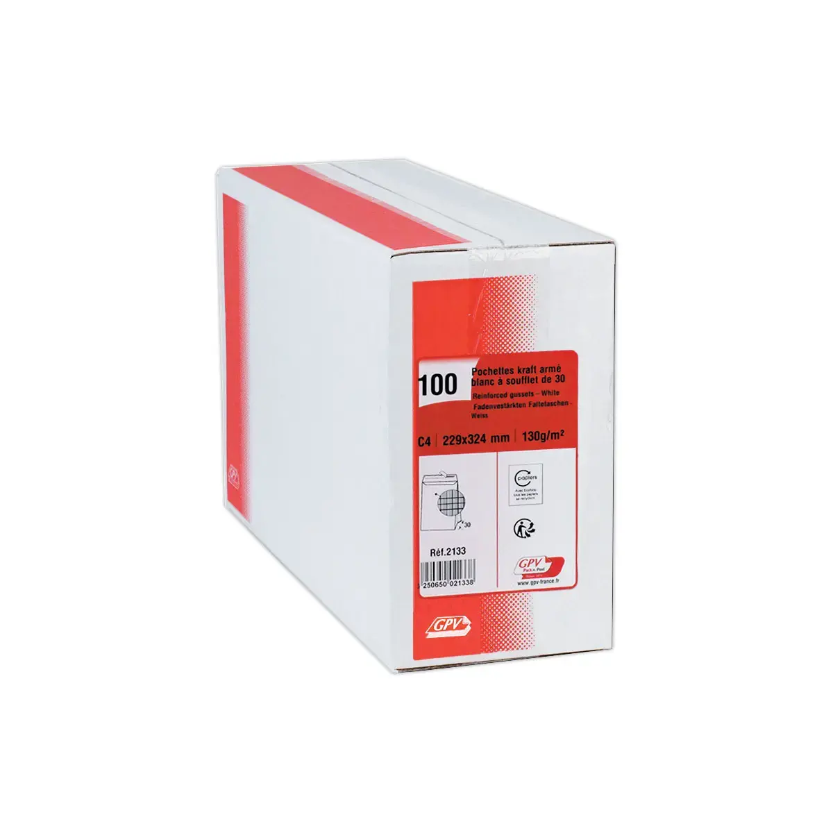 100  Witte versterkte kraftzakken met siliconenband 229x324mm met een bodem van 30mm 