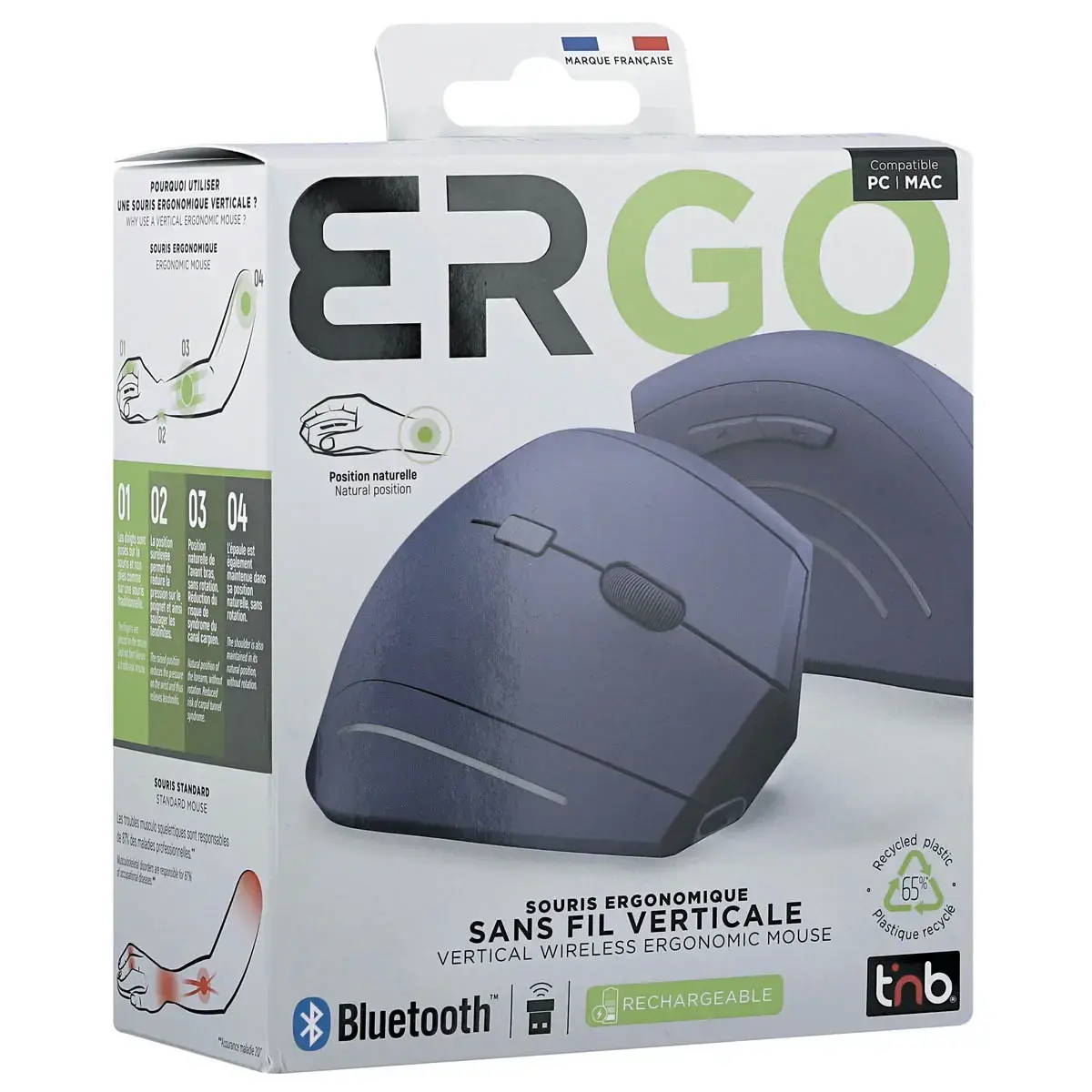 Draadloze ERGO muis - Verticaal - Oplaadbaar - Blauw - T'NB