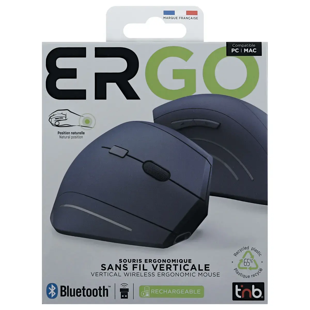 Draadloze ERGO muis - Verticaal - Oplaadbaar - Blauw - T'NB