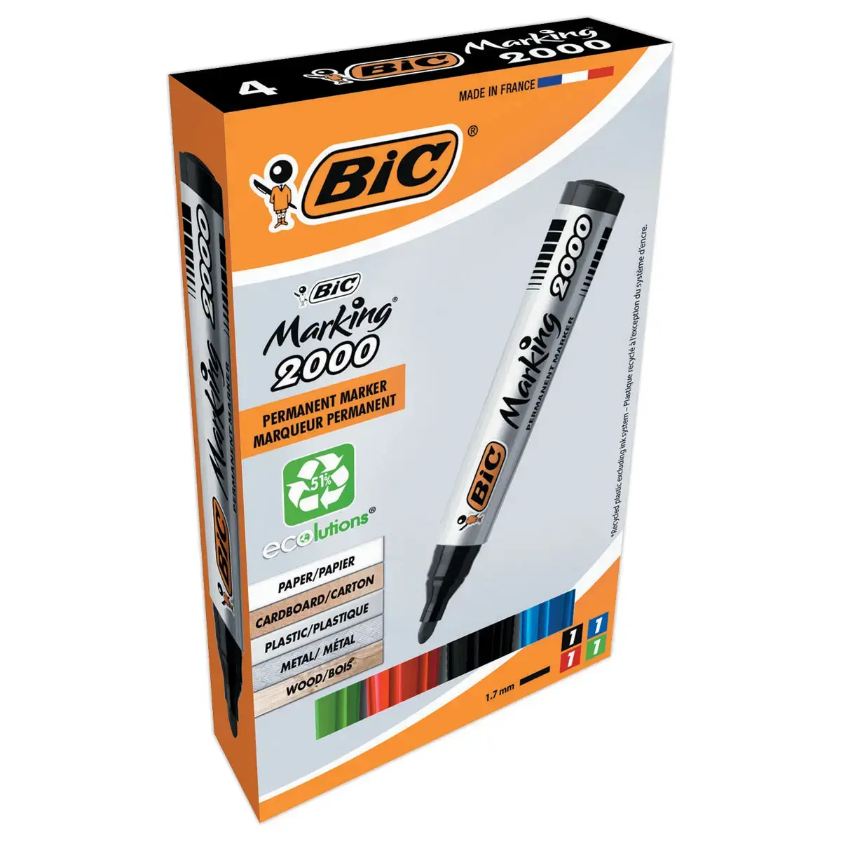 4 Permanente markers BIC 2000 - spitse lpunt