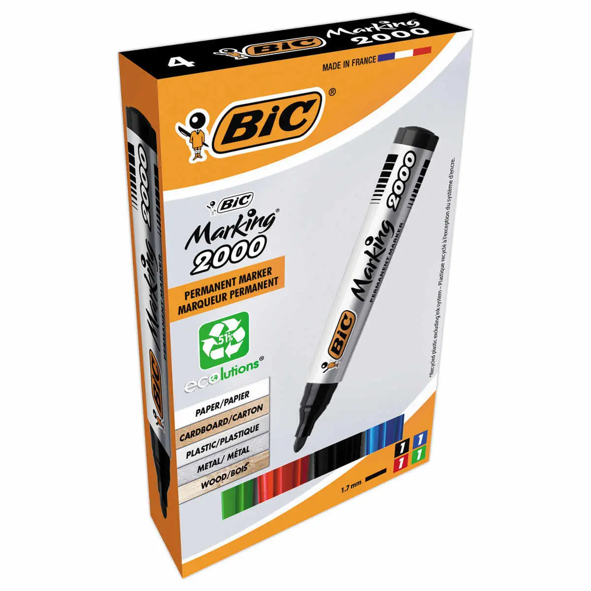 4 Permanente markers BIC 2000 - spitse lpunt
