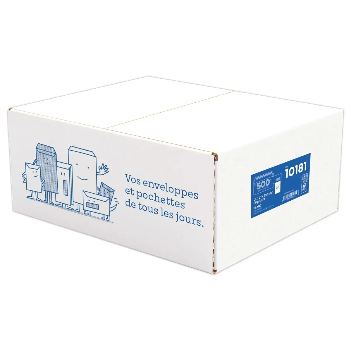 500  Witte enveloppen kleefstrook 110x220mm80g + venster H 45mm 