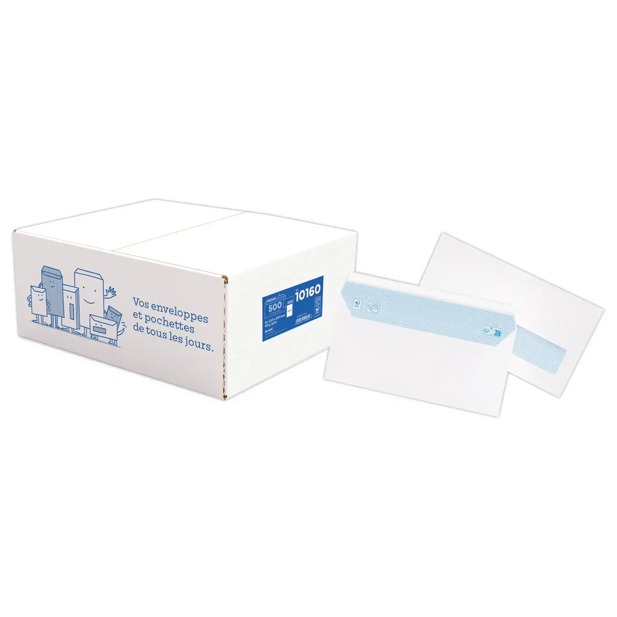 500 Witte enveloppen met stripseal 110x220mm met venster 35x100mm