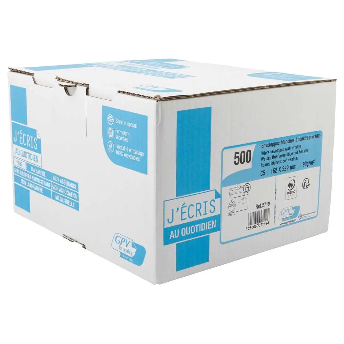 500 Witte enveloppen met stripseal en venster - 162 x 229 mm - GPV EVERY DAY