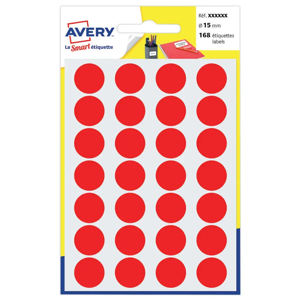 Etui 168 permanent klevende signalisatie-etiketten Ø 15 mm - Rood