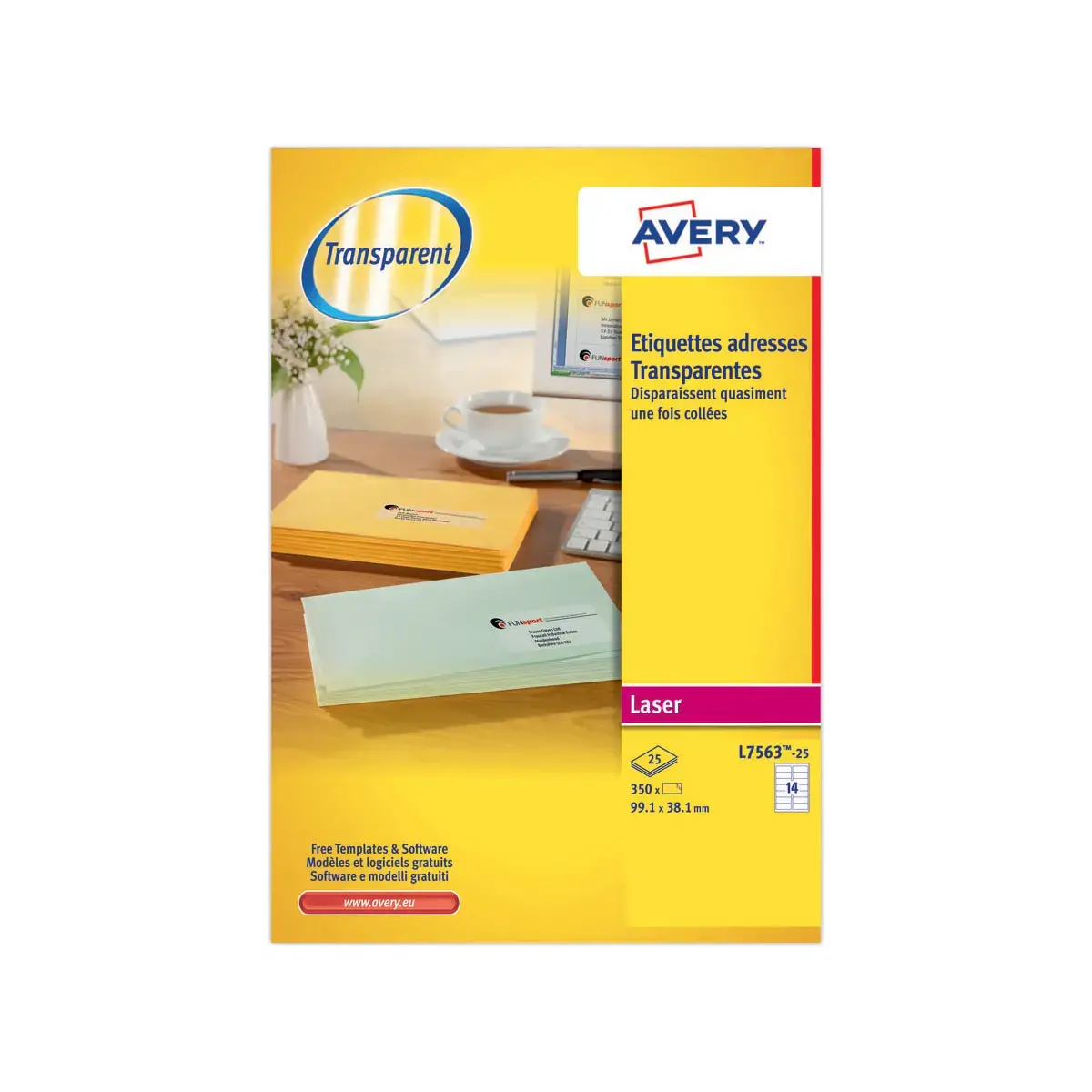25  Vellen doorzichtige etiketten 63,5 x 38,1 mm 525/doos 