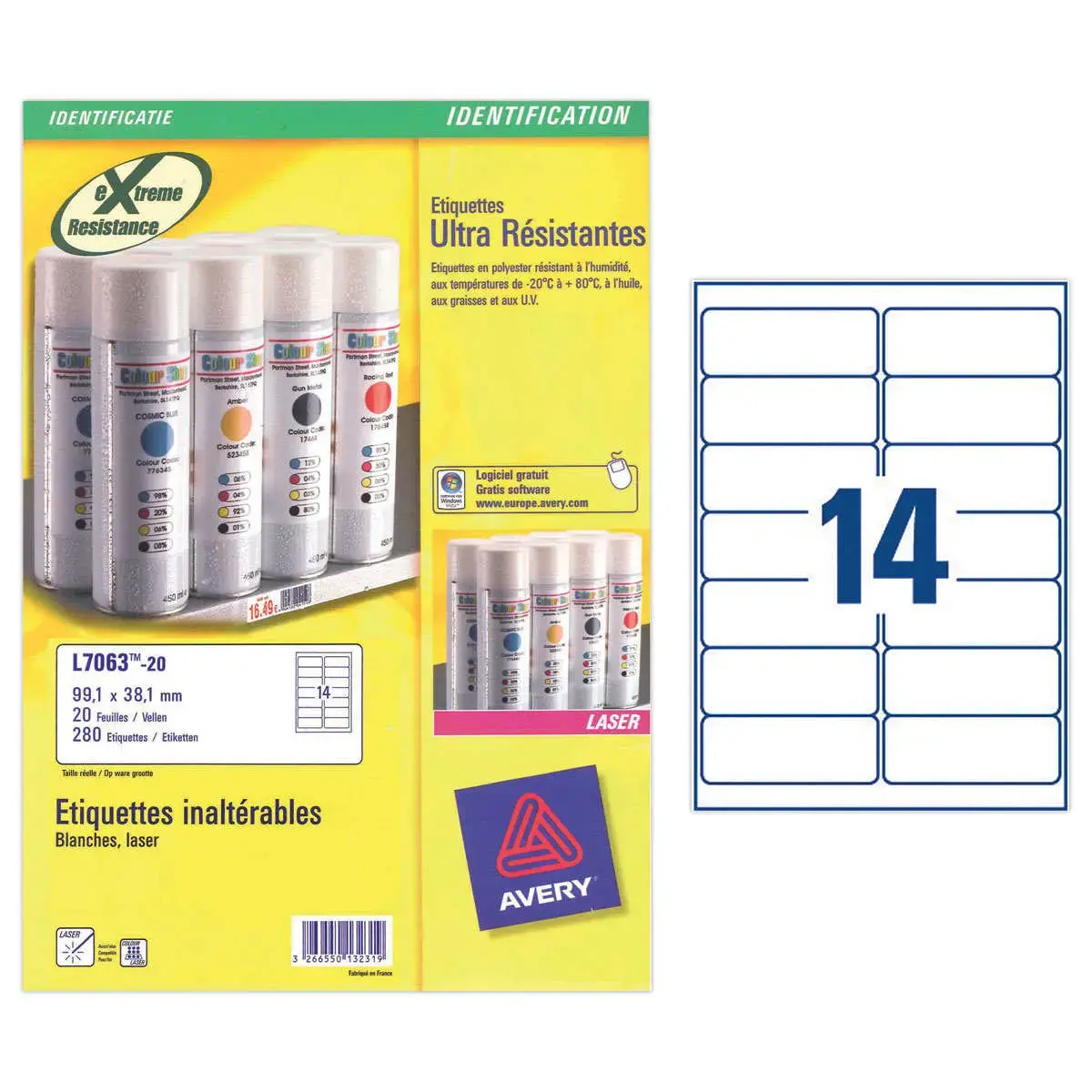 Ultrasterke laseretiketten AVERY 99,1 x 38,1 mm 280/doos