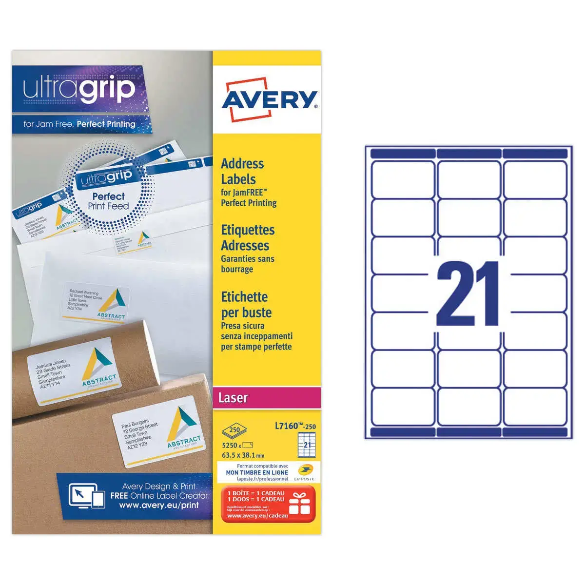 250 Doos met 20 vellen van 21 ultrabestendige etiketten - 63,5x38,1mm - Wit - AVERY