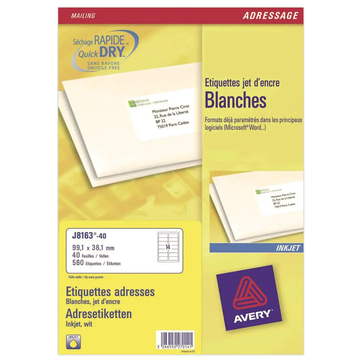 40  Etiketten AVERY voor inkjet printers -B99,1 x H38,1mm - Wit 560 Etik. 