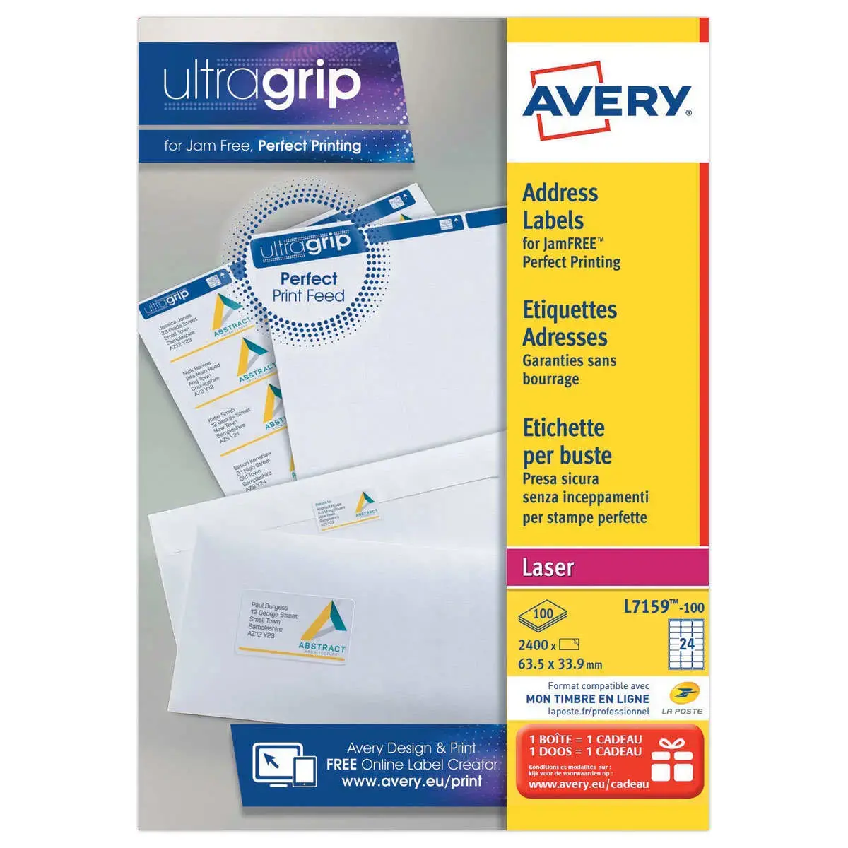 100 Vellen met 8 adresetiketten voor inkjetprinters AVERY 99,1x67,7mm